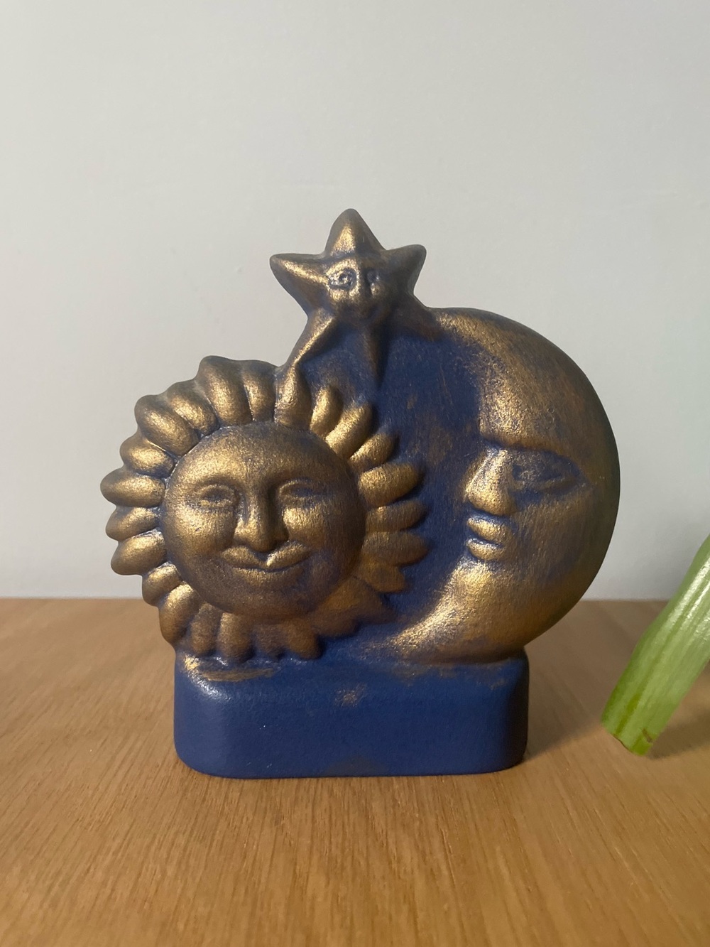 Vintage 90s Celestial Sun Moon Star Taper Candle Holder Blue & Gold Whimsigoth